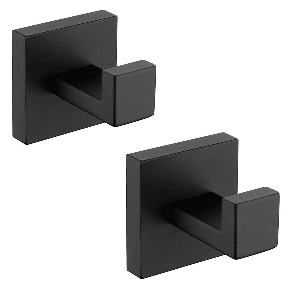 Melairy 2PC 304 Stainless Steel Bathroom Square Towel Hook Matte Black Finish Wall Mount Coat Hat Door Hook Hanger Bathroom Accessories