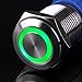 Ulincos Momentary Push Button Switch U16F1 1NO1NC Silver Stainless Steel Shell with 12V Green LED Ring Suitable for 16mm 5/8