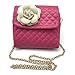 Elesa Miracle Kids Girl Quilted Leather Crossbody Handbag Purse, Chain Bag Little Girl Metal Chain Strap Bag (Hot pink with White Flower)