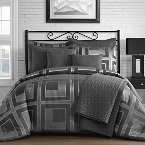 Comfy Bedding Square Pattern Jacquard 8-piece Comforter and Coverlet Set (Full, Gray)