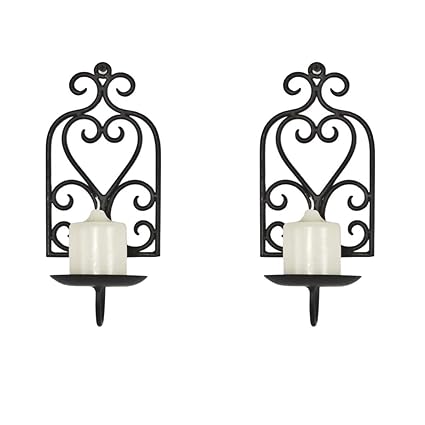 Varia Living 2er Set Leuchter Wand Deko Coeur aus Metall in schwarz Wandkerzenhalter mit Verzierungen im modernen Vintage Sha