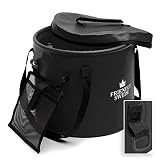 The Friendly Swede Collapsible Bucket for Camping, Travel and Gardening - Portable Folding Wash Basin Water Container Pail, with Lid and Handy Tool Mesh Pocket Black, 10L (2.64 gal)