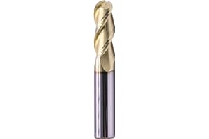 SEFHLI 3/8" Solid Carbide Ball Nose End Mill - ZrN Coated, 3 Flute, 37° Helix, 3/8" Cutting Diameter, 3/8" Shank Diameter, 1" Length of Cut, 2-1/2" Overall Length for Milling Aluminum and Copper