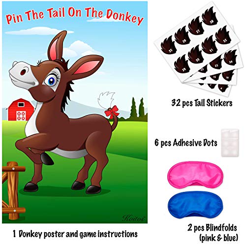 Pin The Tail On The Donkey Party Game Fun and Unique Design with 32