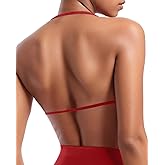 OMKAGI Halter Sports Bras for Women Padded Strappy Bra Open Back Workout Gym Crop