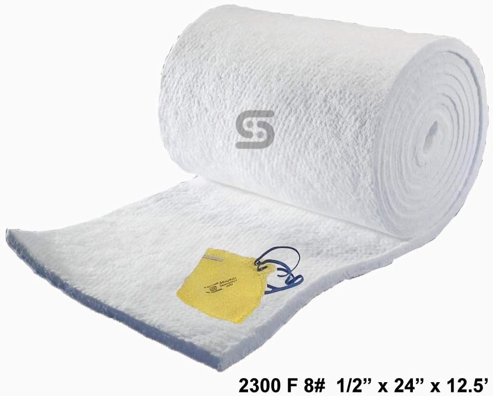 Ceramic Fiber Blanket 8# Density, 2300F (1/2" x 24"x 12.5') for Thermal Insulation of Stoves, Fireplaces, Pizza Ovens, Kilns, Forges, Furnaces