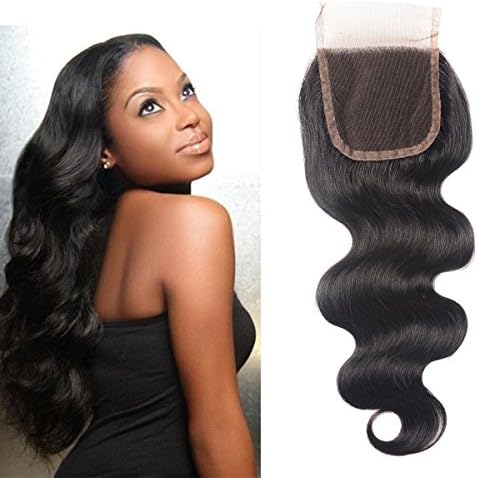 Voguetrend Hair Body Wave Lace Closure Brazilian Virgin Hair Natural Black 100% Human Hair Swiss Lace Closure 4X4 Free Part (10 Inch Free Part Closure)