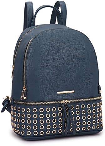 Dasein Faux Leather Round Studded Backpack - Navy Blue
