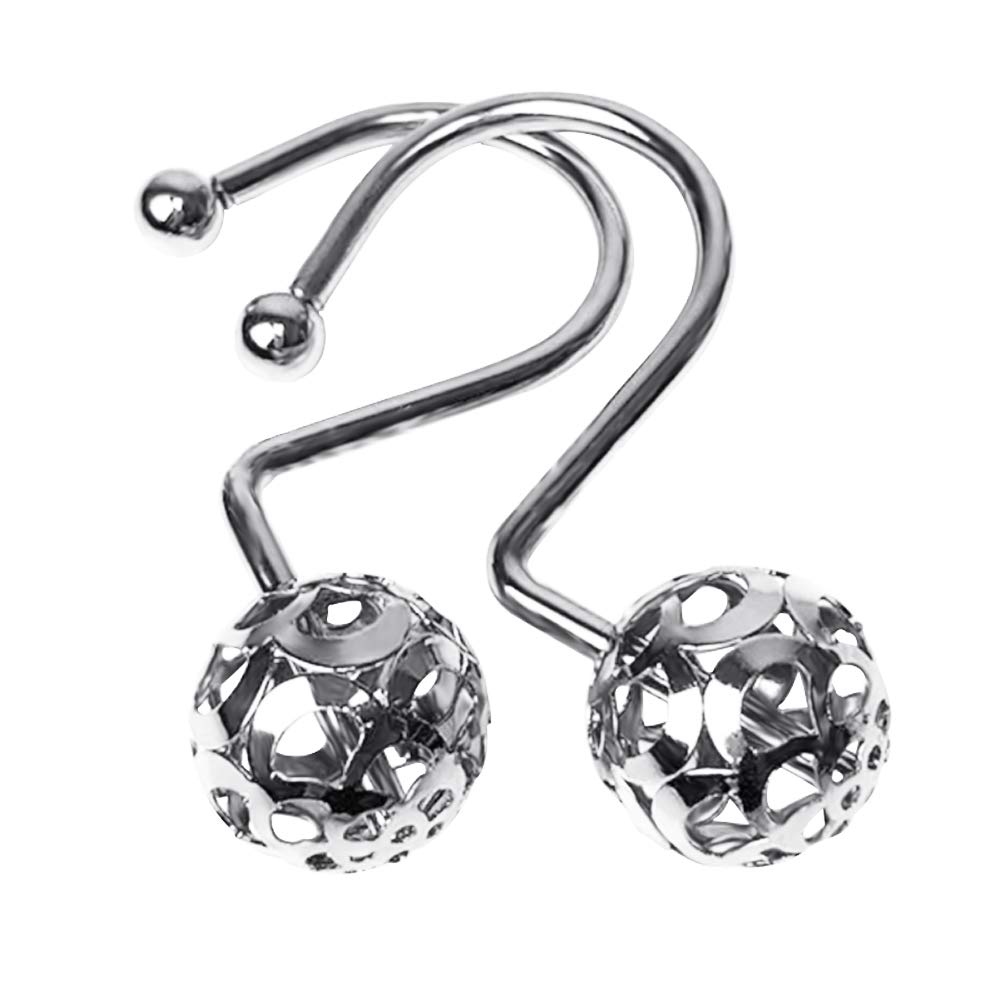 Gracelife 12Pcs Hollow Ball Shower Curtain Hooks Luxury Quality Rustproof Stainless Steel Shower Curtain Rings Hooks for Bathroom Rod (Chrome)