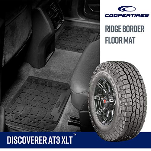 Cooper Tires Discoverer AT3ᵀᴹ All Weather Rubber Floor Mat, 4-Piece, Ridge Border Design, Trim-To-Fit, Heavy Duty, Waterproof, Fit For Most Cars, Trucks, SUVs and Vans (Black)