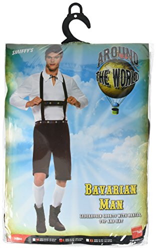 Smiffy's Men's Bavarian Man Costume, Lederhosen Shorts, suspenders, Top and Hat, Around the World, Serious Fun, Size L, 30286