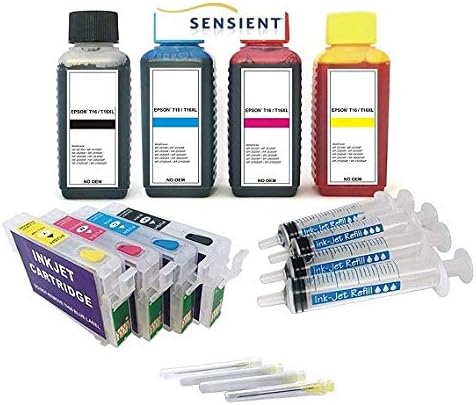 Auto Reset Cartridges such as T16 XL Black, Cyan, Magenta, Yellow - T1631, T1632, T1633, T1634 + 4 x 100 ml SENSIENT Branded Ink