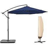 BLUU 10 FT Patio Offset Umbrella Outdoor Cantilever Umbrella Hanging Umbrellas, Fade Resistant Crank &amp; Cross Base (Navy Blue, 10 FT WITH 600D COVER)