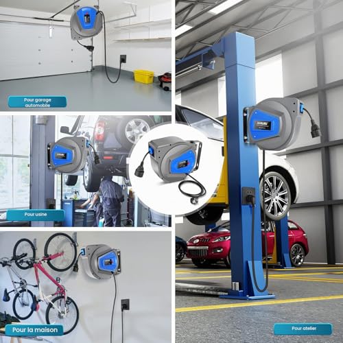 Himimi Automatik Kabeltrommel 15 m + 1 m 1500 W ~ 3000 W Kabelaufroller Automatisch Stromtrommel Schlauchaufroller, Verlängerungskabel außen Wandmontage Überlastschutz, Wand Deckenmontage 180° drehbar