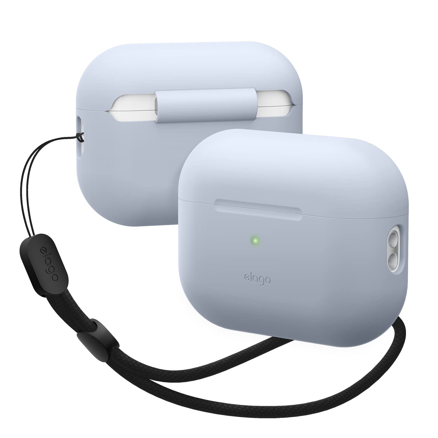 elago Silicone Case Compatible with Apple AirPods Pro 2nd Generation Case Cover Round Strap Included, Protective Case, Front LED Visible, Supports Wireless Charging (Light Blue)