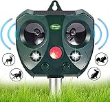 Solar Ultrasonic Animal Repellent Outdoor- Waterproof Garden Deer Away Repeller for Trees, Solar Powered Motion Sensor Activated Rodent Deterrent Anti Squirrel, Cat, Rabbit - Racoon, Skunk Device
