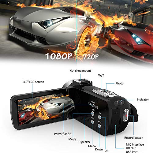 Video Camera Camcorder,Vlogging Camera Recorder for Youtube Full HD 1080P 30FPS 16X Digital Zoom Vlog Camera Support Night Vision Pause Function Time Lapse & Motion Detection
