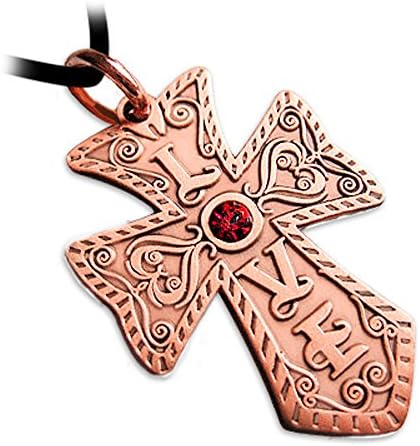 CROSS LOVE CHARM HEART RUBY RED STONE AMULET PENDANT NECKLACE SOLID COPPER METAL