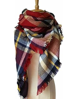Tartan Blanket Scarf Stylish Winter Warm Pashmina Wrap Shawl for Women
