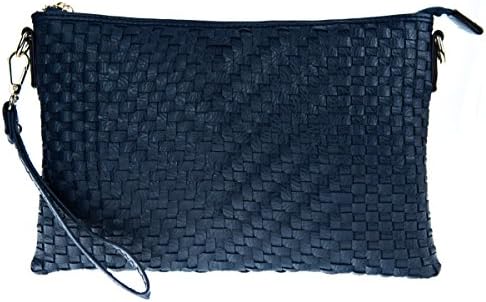 Canal Collection Zip Lock Half Woven PVC Leather Large Wristlet Clutch (Dark Blue)