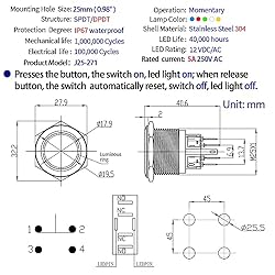 25MM Momentary Push Button Switch Self-Reset 2NO2NC