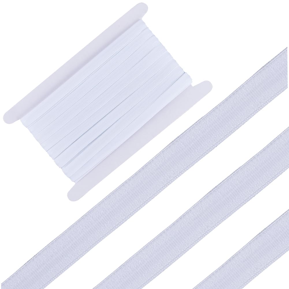GORGECRAFT 10Yds*12mm Silicone Non-Slip Elastic Band Gripper Tape Roll with 5mm Rubber Stretch Strap Ribbon Fibre Webbing for Sewing Crafting DIY Headband Garments Wig Hats Bags White
