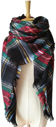 Chunky Plaid Oversized Blanket Fall Fashion Scarf Warm Shawl Wraps Cozy Large Tartan Scarves