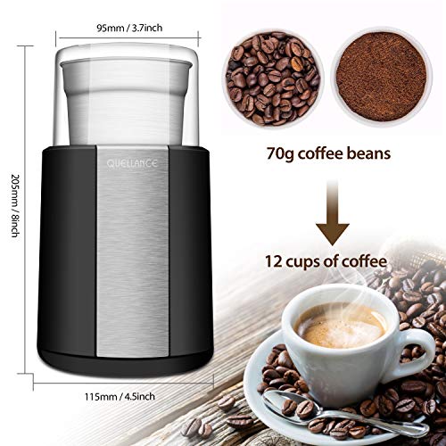 QUELLANCE Electric Coffee Grinder, Stainless Steel Blades Coffee and Spice Grinder with 2.5 Ounce Removable Cup, Powerful 200W Electric Mills for Most Efficient Grinding, Black - Thumbnail 4