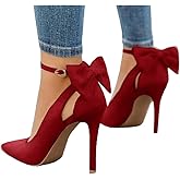 Fashare Womens High Heels Bow Tie Back Sexy Stiletto Ankle Strap Wedding Dress Pumps Shoes