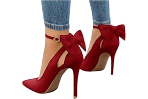 Fashare Womens High Heels Bow Tie Back Sexy Stiletto Ankle Strap Wedding Dress Pumps Shoes