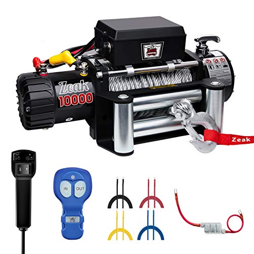 ZEAK 10000lb. Advanced Electric Power Winch, 12V DC Waterproof, for Truck SUV Off Road Auto Wire Cable, Galvanized
