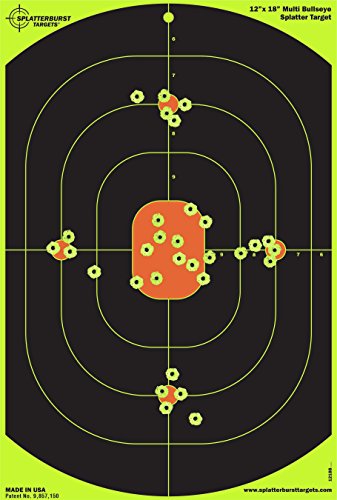 Splatterburst Reactive Shooting Targets - 12 Inch Multi-Bullseye Targets That Burst Fluorescent Yellow On Impact