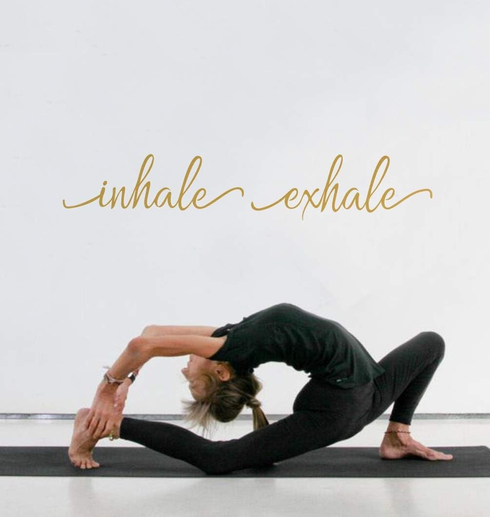 Inhale Exhale Quote Wall Decal, Modern Typography Vinyl Sticker, Lettering Decals for Yoga Room Office Gym Home Decor, Gold