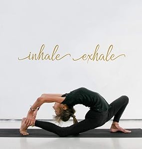 Inhale Exhale Quote Wall Decal, Modern Typography Vinyl Sticker, Lettering Decals for Yoga Room Office Gym Home Decor, Gold