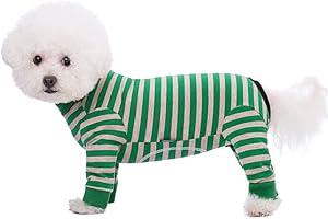 AITOLI Dog Striped Recovery Suit, Puppy After Surgery Onesie for Female Male Dogs, Dogs Cats Long Sleeve Pajamas Bodysuit, Surgery Abdominal Wound Bandages Clothes, Dog Pant for Shedding Skin Disease