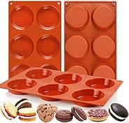 Palksky (3 PCS) 6-Cavity Silicone Whoopie Pie Baking Pan/Non-Stick 3" Round Muffin Top Pan/Mini Tart Pan 
