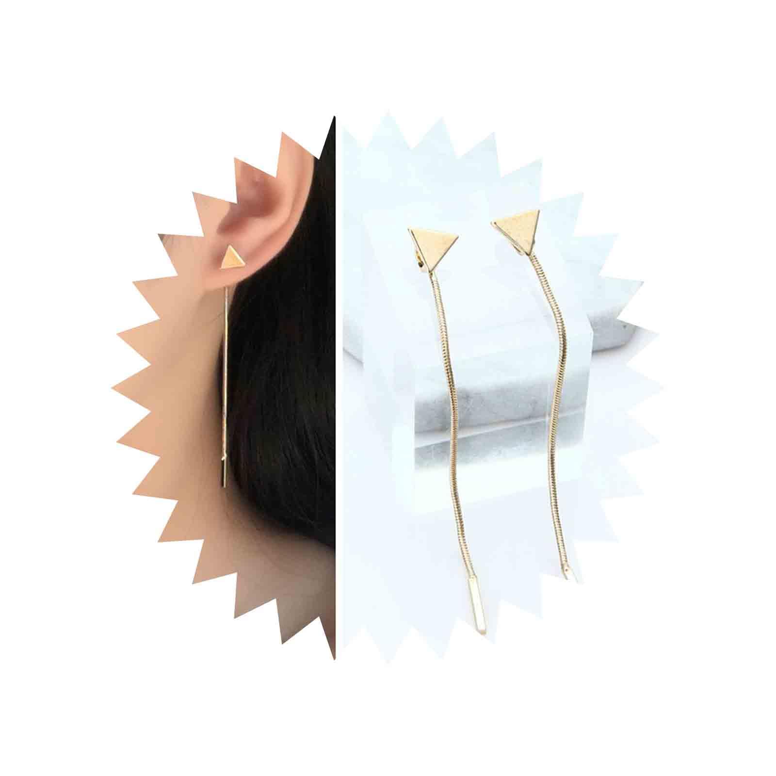 Aneneiceera Boho Triangle Earrings Ear Studs Fashion Gold Earring Long Tassel Earring Chain Earring Daily Party Vintage Earring Wedding Ear Accessories Jewelry for Women and Girls