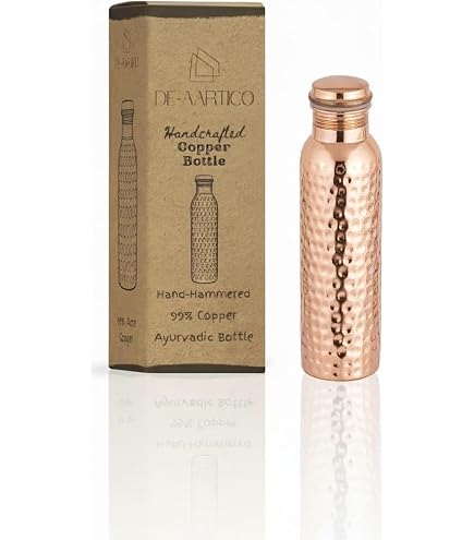 IMTRA FASHION Bouteille d'eau en cuivre pur - 950 m - Anti-fuite - Vert - Bouteille ayurvédique en cuivre ayurvédique pour le sport, les voyages et une utilisation quotidienne