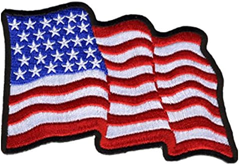 Wavy U.S. Flag, Embroidered Iron-On/Saw-On Rayon Patch - 4" x 3"