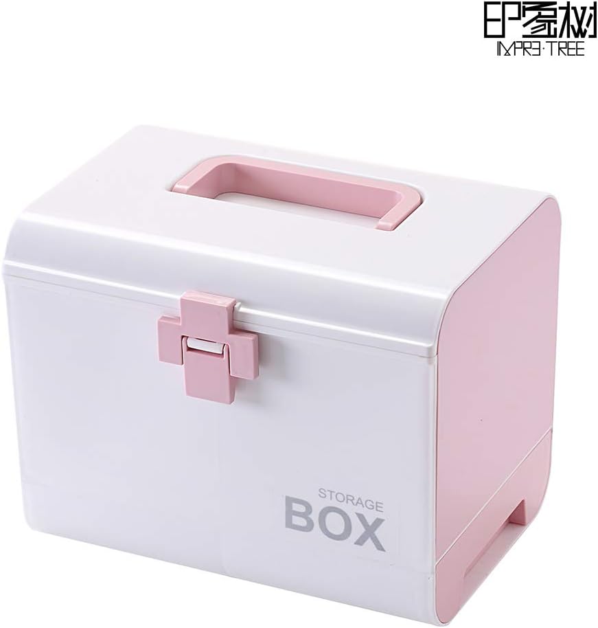 IMPR3·TREE Plastic Child Proof Security Storage Box Organizer Medicine Box Family Emergency Kit (Pink): Kitchen & Dining