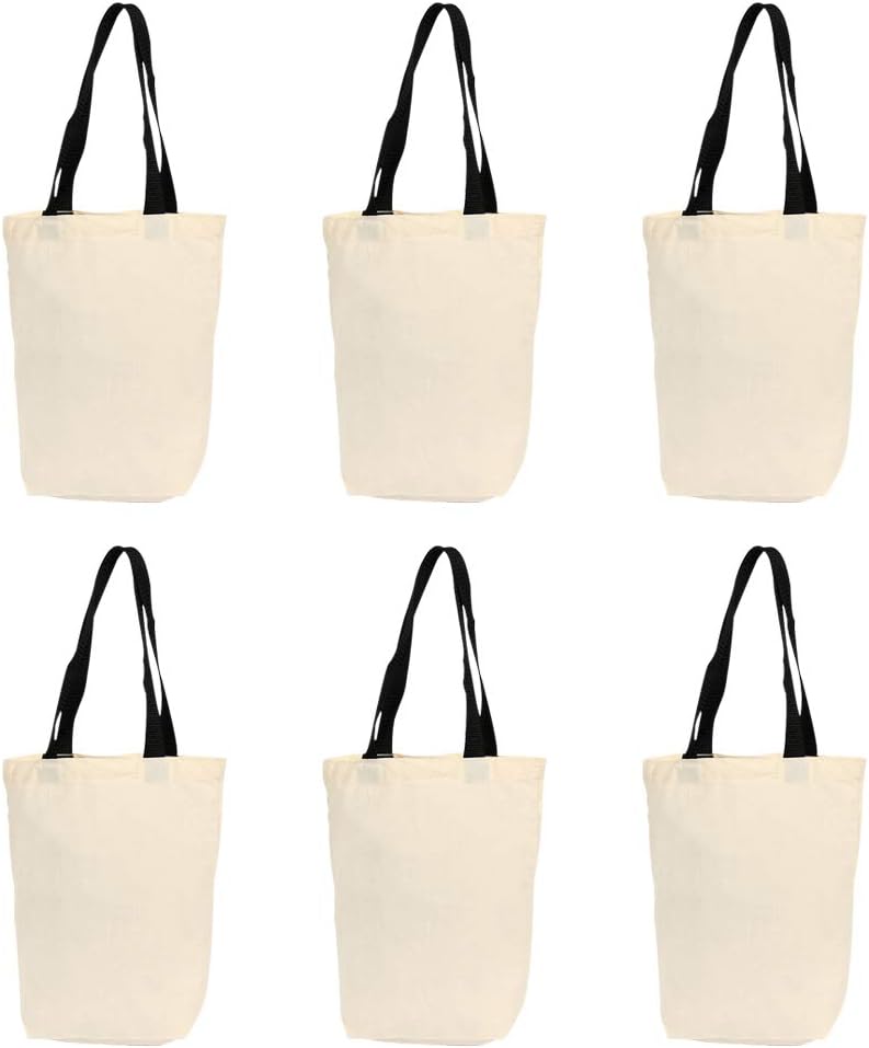 Canvas Tote Bags 13"x11"x3.2" Natural Cotton for DIY Crafts, Gift Bag and Wedding, Birthday, Promotion Giveaways, or Reusable Grocery Bag - 6 Pack
