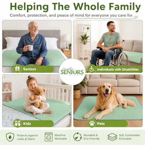 Protector de Cama Pañal Adulto Lavable Impermeable 86x91 cm (34x36) – 4 Almohadillas Absorbentes para Incontinencia y Orina - Personas Mayores con Discapacidad Encamadas o Demencia – Perros y Mascotas
