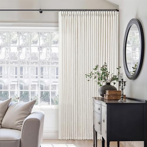 Natural Pinch Pleated Linen Curtains 84 Inch Length 2 Panels for Living Room Bedroom Textured Cream Ivory Birch Semi Sheer Boho Neutral Back Tab Pinch Pleat Hooks Rings Window Curtain 84 Inches Long