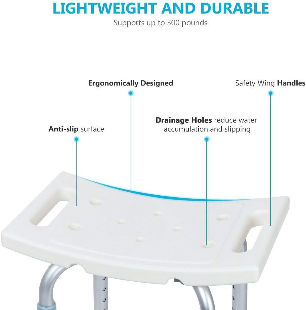 OasisSpace Shower Chair, Adjustable Bath Stool with Free Assist Grab Bar - Medical Tool Free Anti-Slip Bench Bathtub Stool Seat with Durable Aluminum Legs for Elderly, Senior, Handicap & Disabled: Health & Personal Care