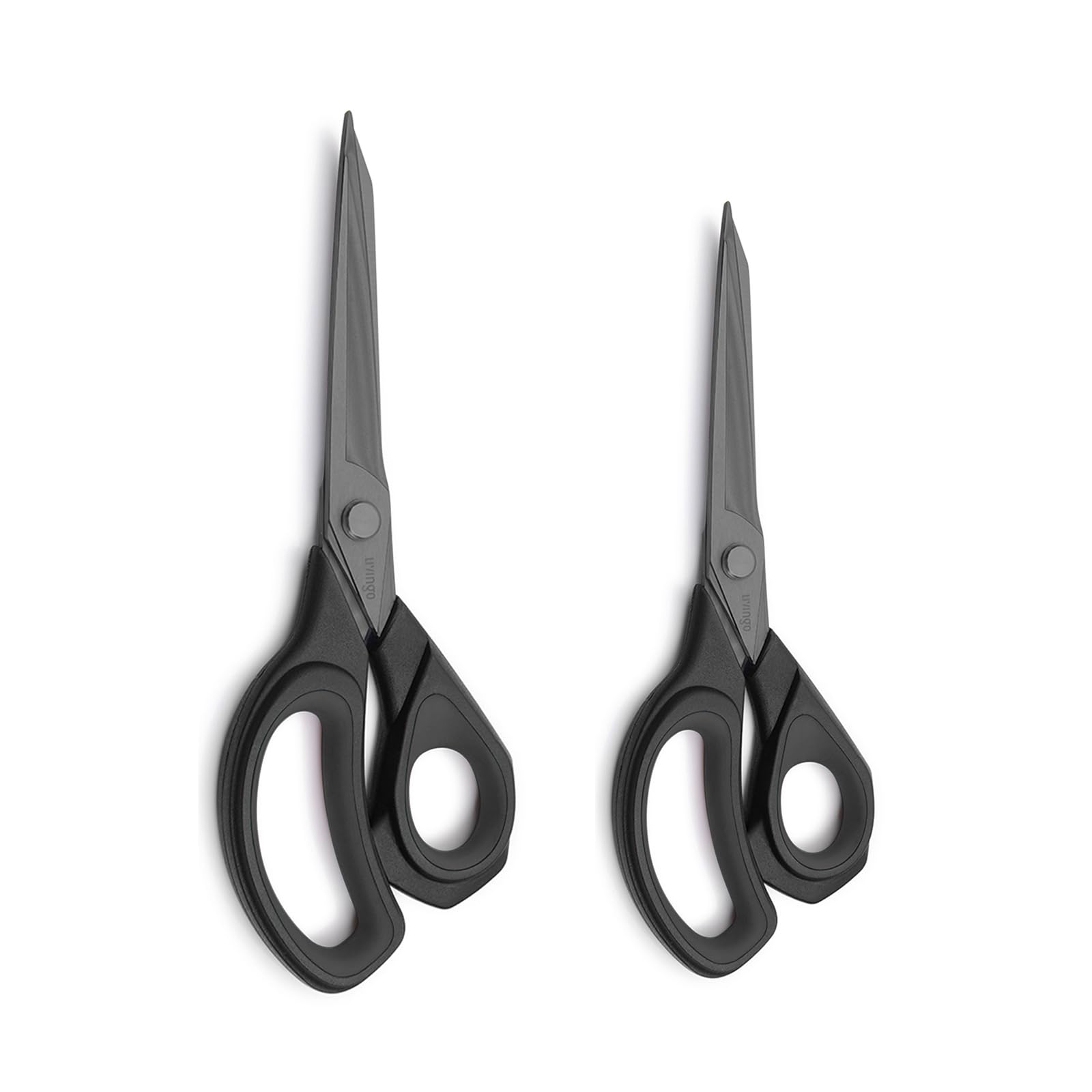 LIVINGO Fabric Cutting Scissors Set: Titanium Coated Sharp Blades Forged Stainless Steel - Soft Rubber Grip - Sewing Shears for Adults, Home, Work Use, for Leather Carpets Materials, Black, 22cm+24cm
