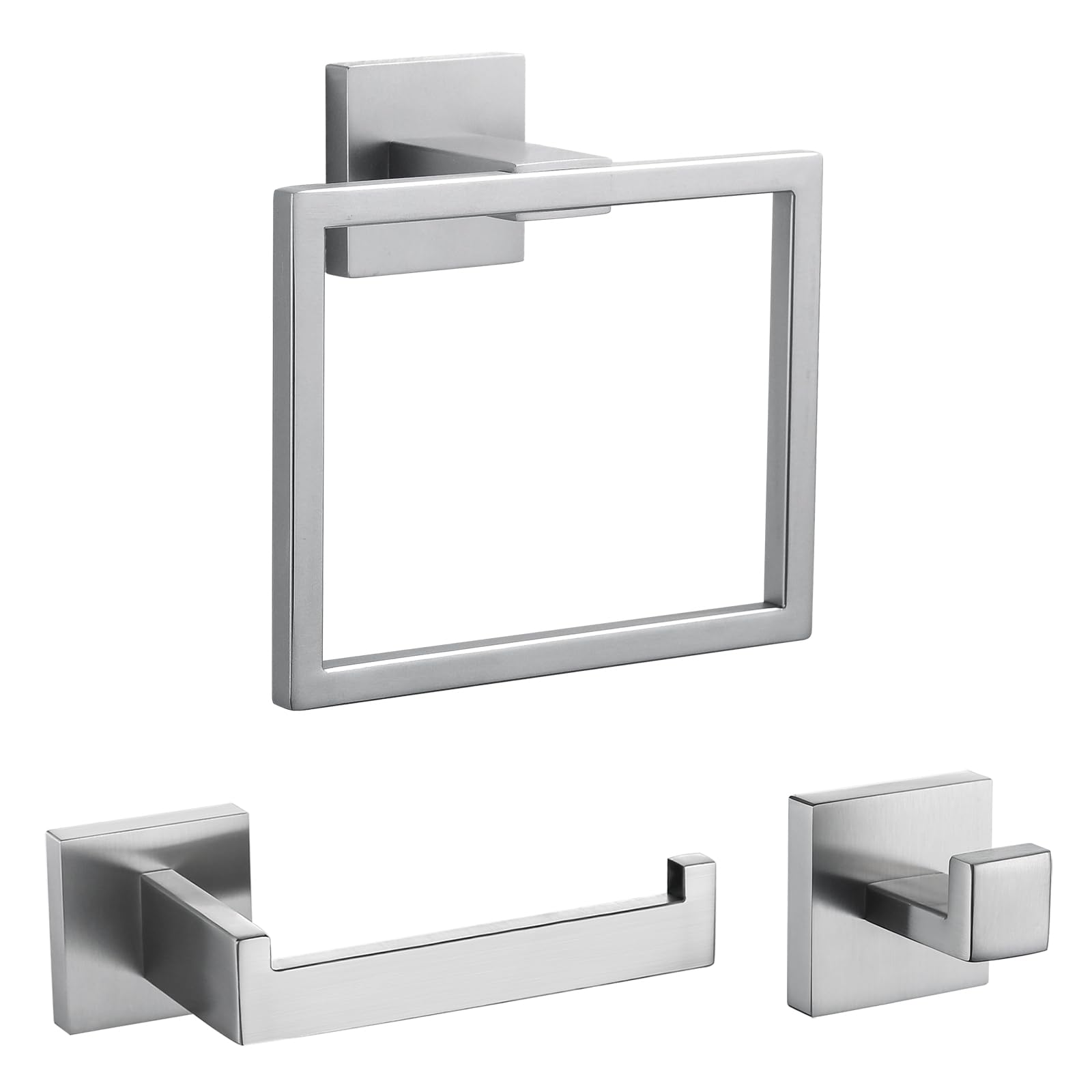 TURS 3 Pieces Towel Ring Contemporary Style Towel Ring Contemporary Style 304 Stainless Steel Robe Hooks,Toilet Paper Holder,Towel Rail Brushed Chrome Bathroom Accessories Anti-Rust Waterproof