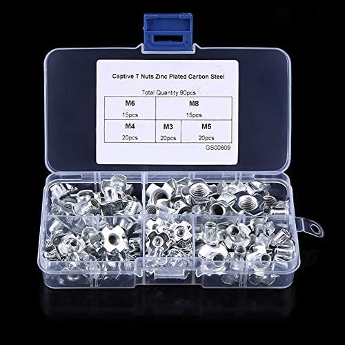 90Pcs/Set Carbon Steel Four Pronged T Nuts Blind Inserts Nut M3 M4 M5 M6 M8 Nuts Fastener Hardware for Wood Furniture