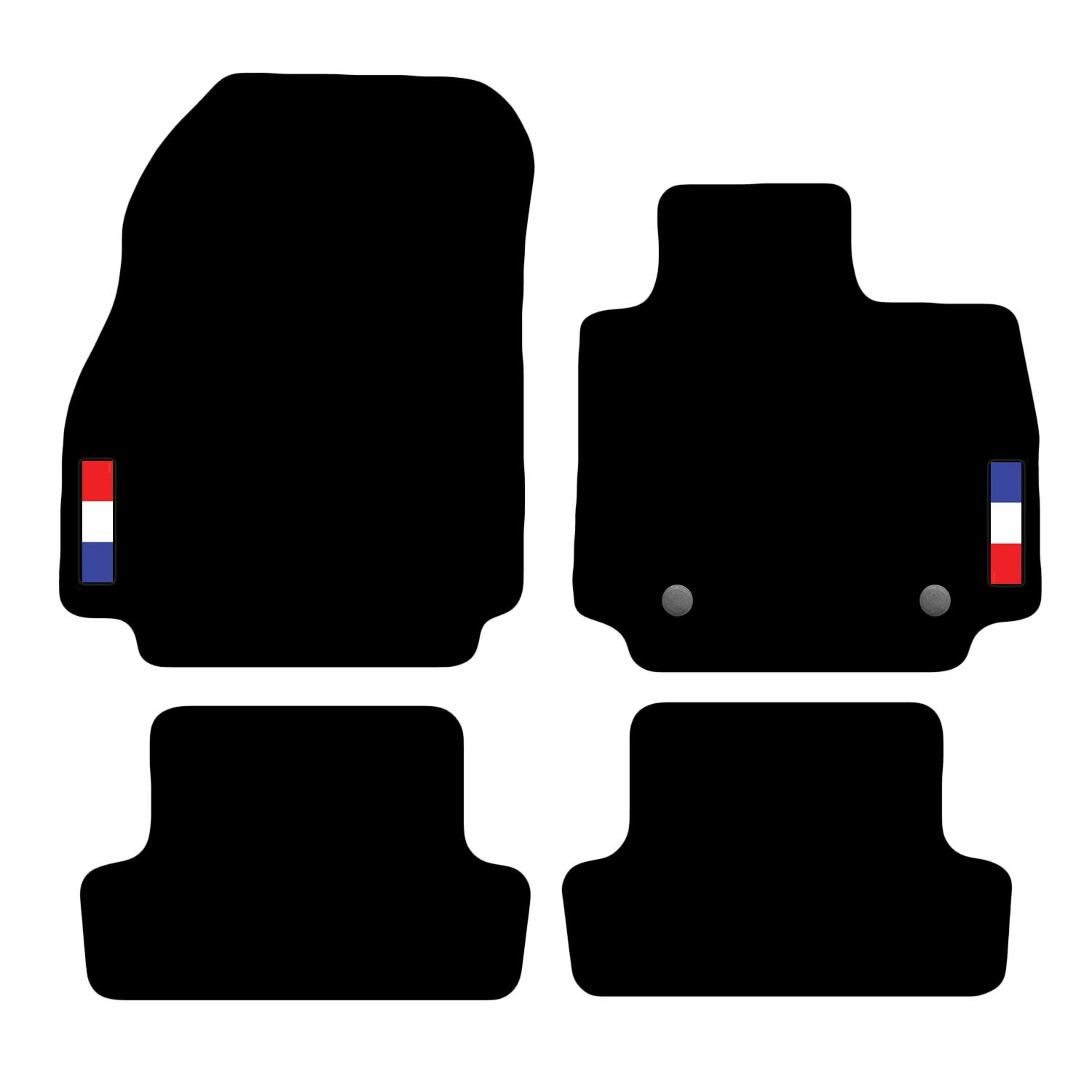 Carsio Carpet Car Mats For Renault Clio 2013 to 2020 with French Flag logo (2 Clips) Tailored Fit Floor Mat Complete Accessory Custom Fitted - All Weather, Anti-Slip Backing & Black Trim