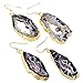 SUNYIK Natural Quartz Geode Agate Slice Dangle Earrings,Dark Color Crystal Druzy