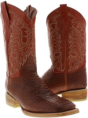 Team West Texas Legacy - Men's Cognac Python Snake Print Leather Cowboy Boots Square Toe 8 D